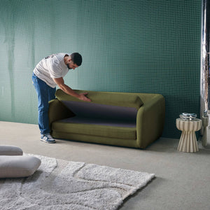 Divano letto in tessuto ciniglia, 2 posti, verde kaki