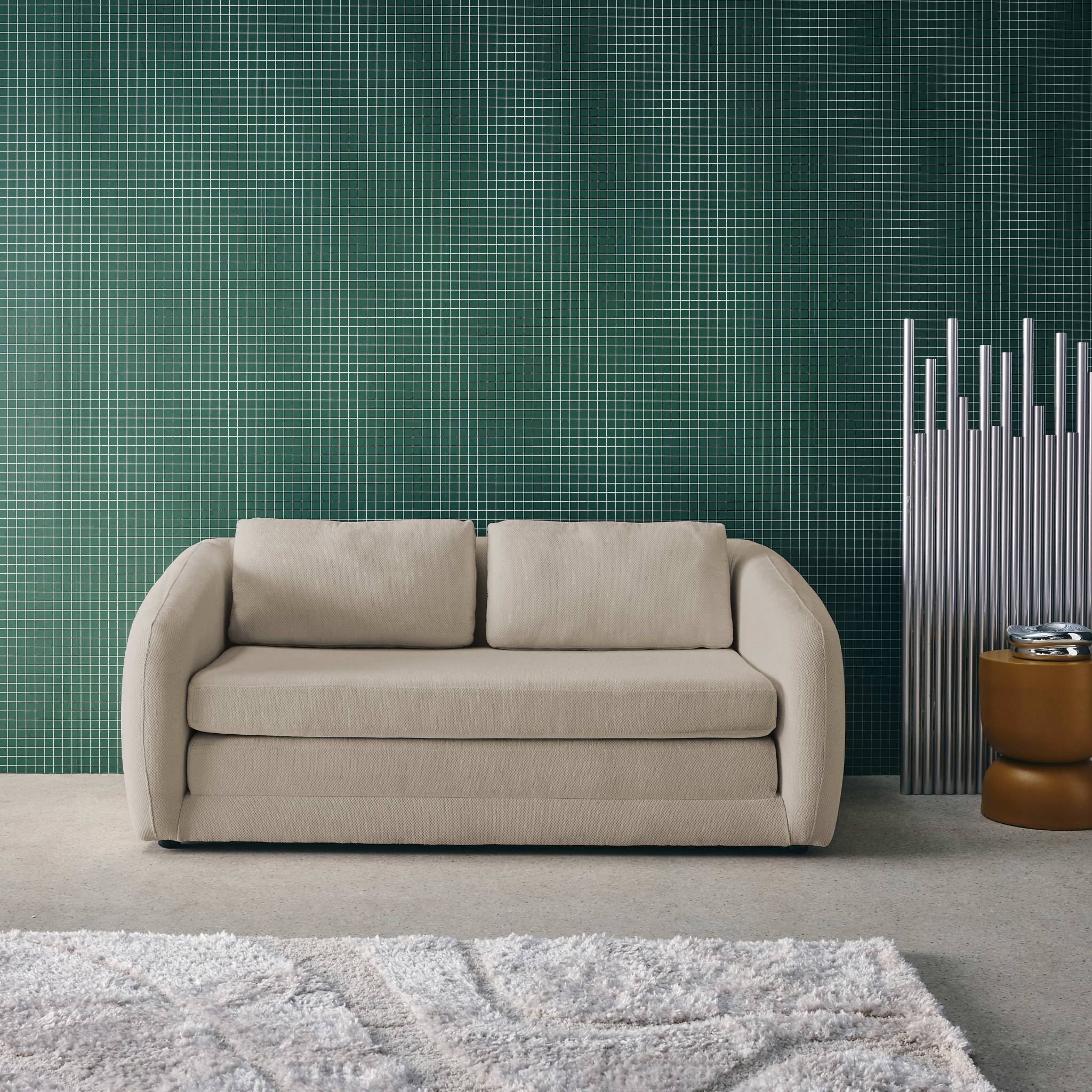 Divano letto in tessuto ciniglia, 2 posti, grigio chiaro