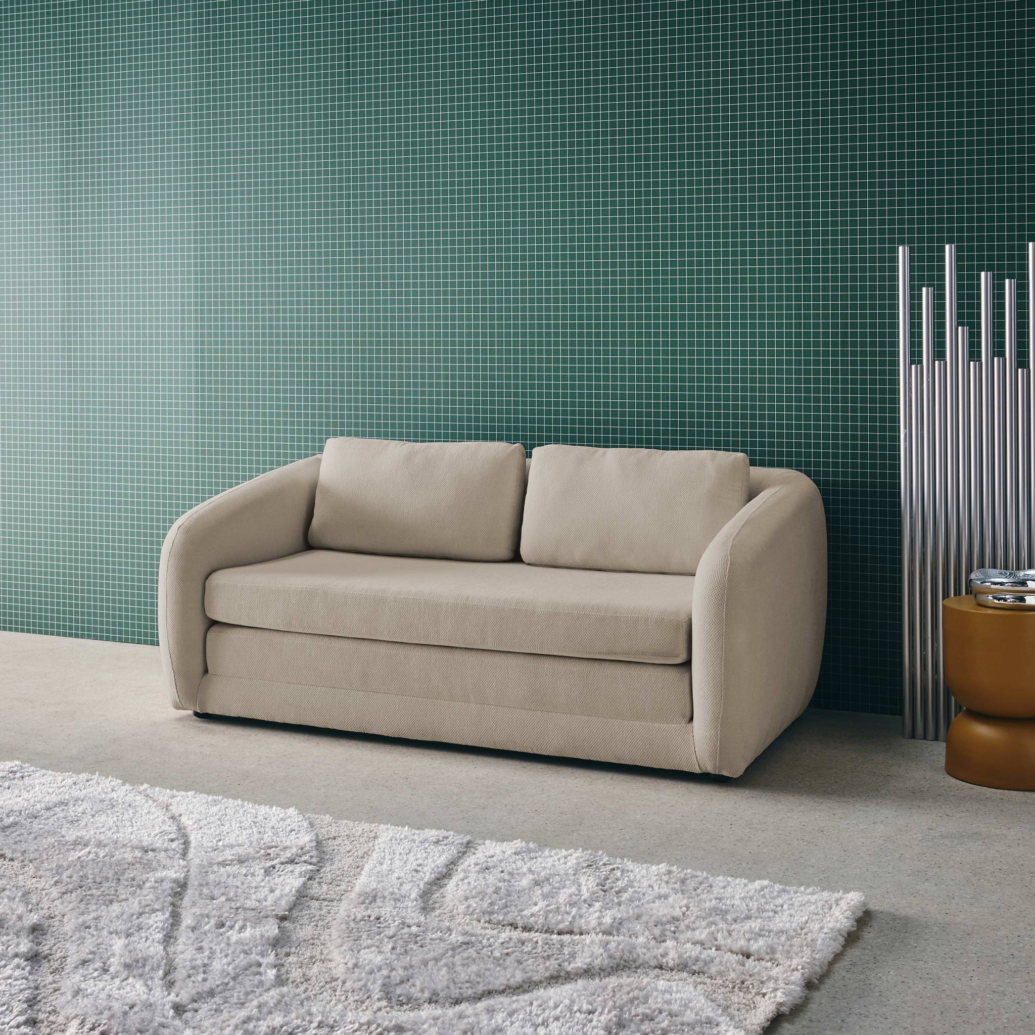 Divano letto in tessuto ciniglia, 2 posti, grigio chiaro