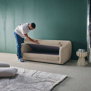 Divano letto in tessuto ciniglia, 2 posti, grigio chiaro