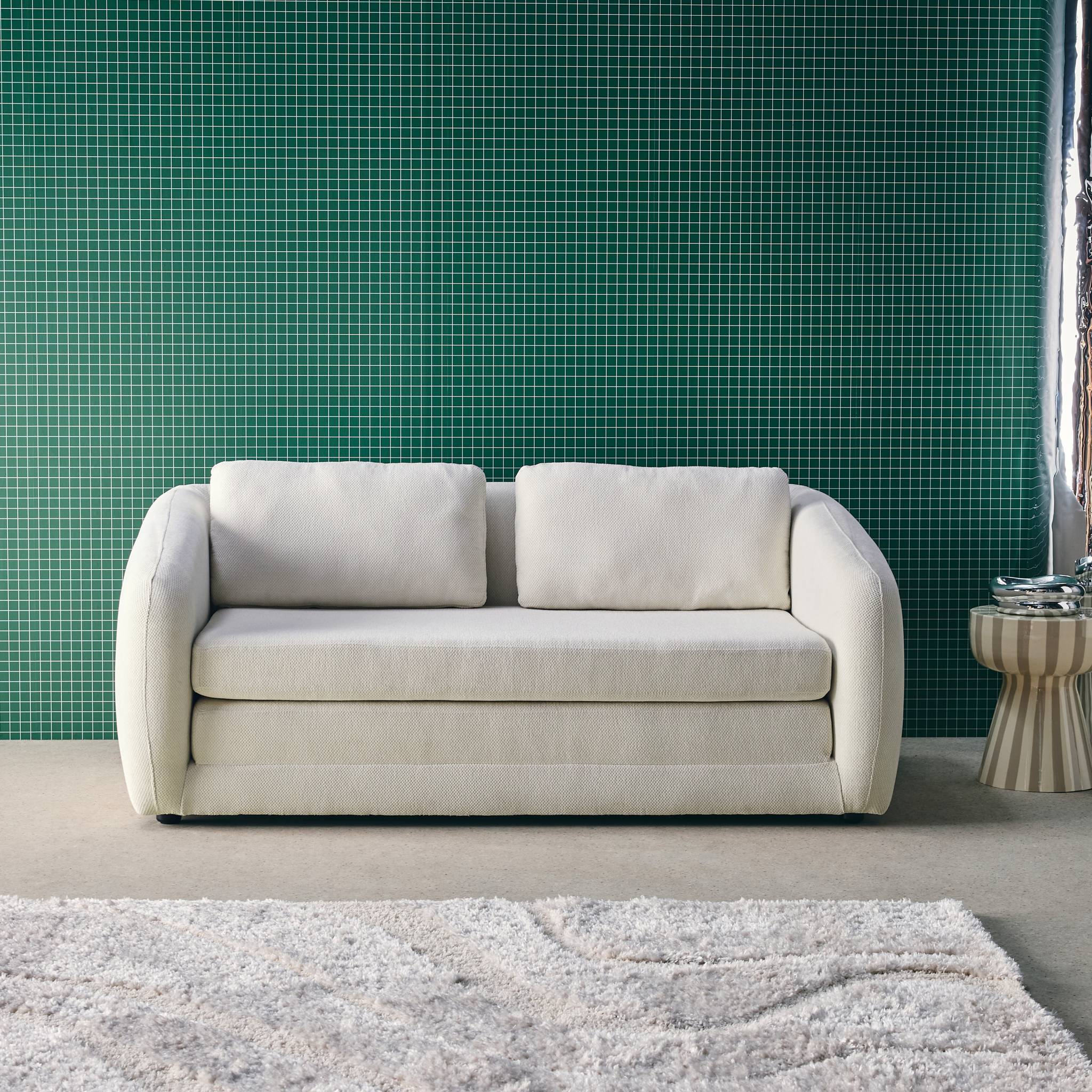 Divano letto in tessuto ciniglia, 2 posti, bianco