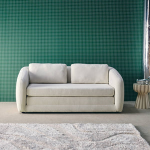 Divano letto in tessuto ciniglia, 2 posti, bianco