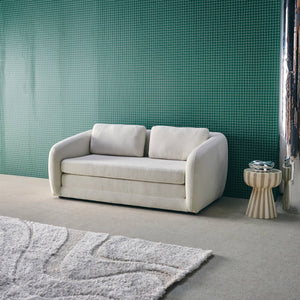 Divano letto in tessuto ciniglia, 2 posti, bianco