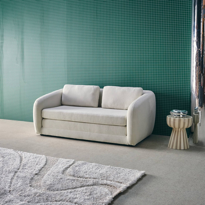 Divano letto in tessuto ciniglia, 2 posti, bianco