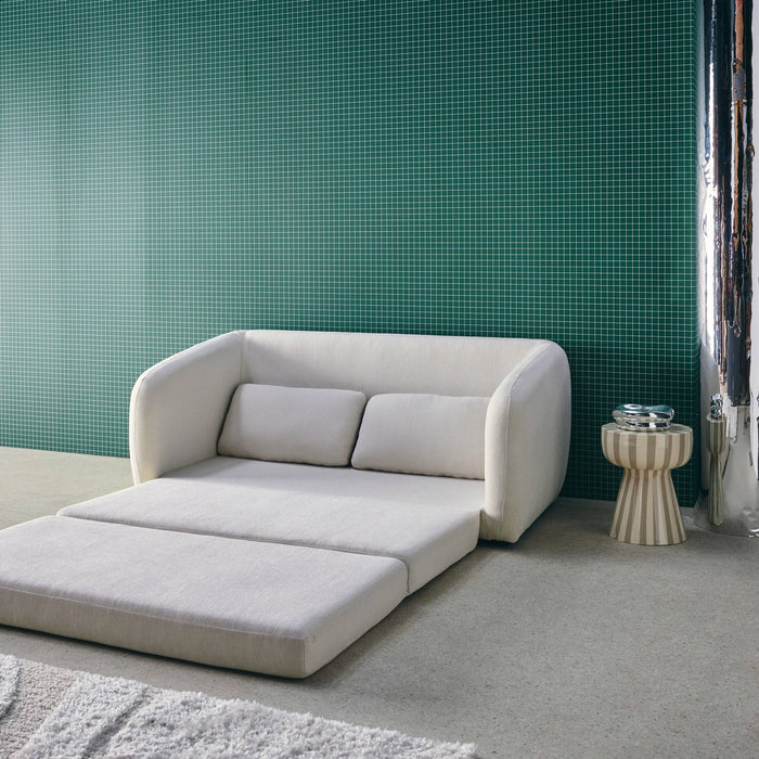 Divano letto in tessuto ciniglia, 2 posti, bianco