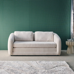 Divano letto in tessuto ciniglia, 2 posti, bianco