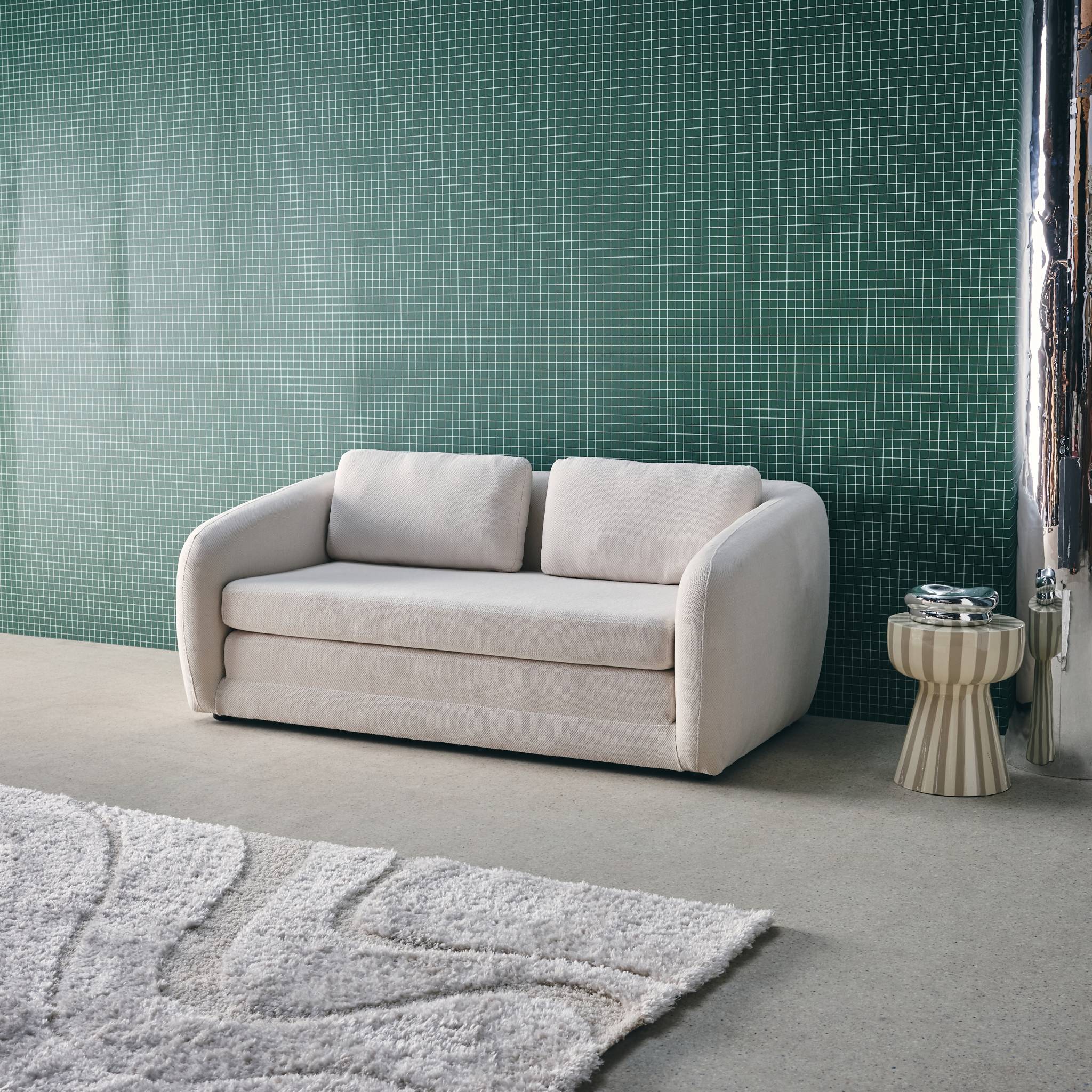 Divano letto in tessuto ciniglia, 2 posti, bianco