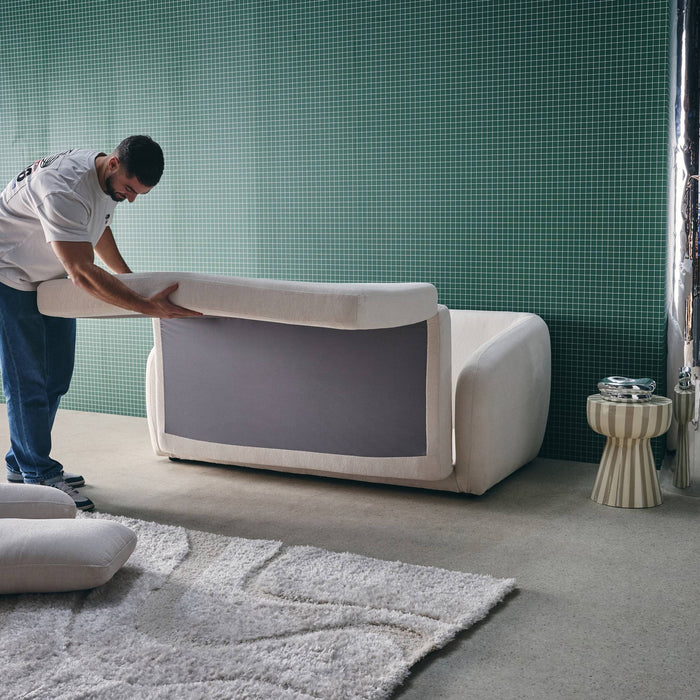 Divano letto in tessuto ciniglia, 2 posti, bianco