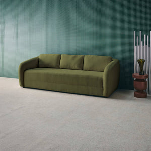 Divano letto in tessuto ciniglia, 3 posti, verde kaki