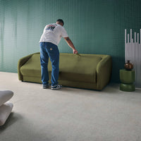 Divano letto in tessuto ciniglia, 3 posti, verde kaki