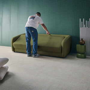 Divano letto in tessuto ciniglia, 3 posti, verde kaki