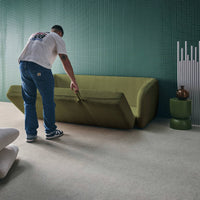 Divano letto in tessuto ciniglia, 3 posti, verde kaki