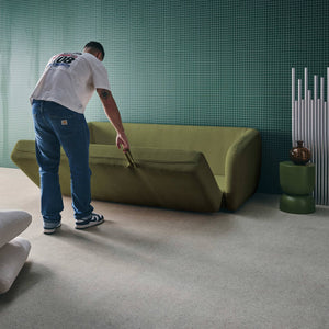 Divano letto in tessuto ciniglia, 3 posti, verde kaki