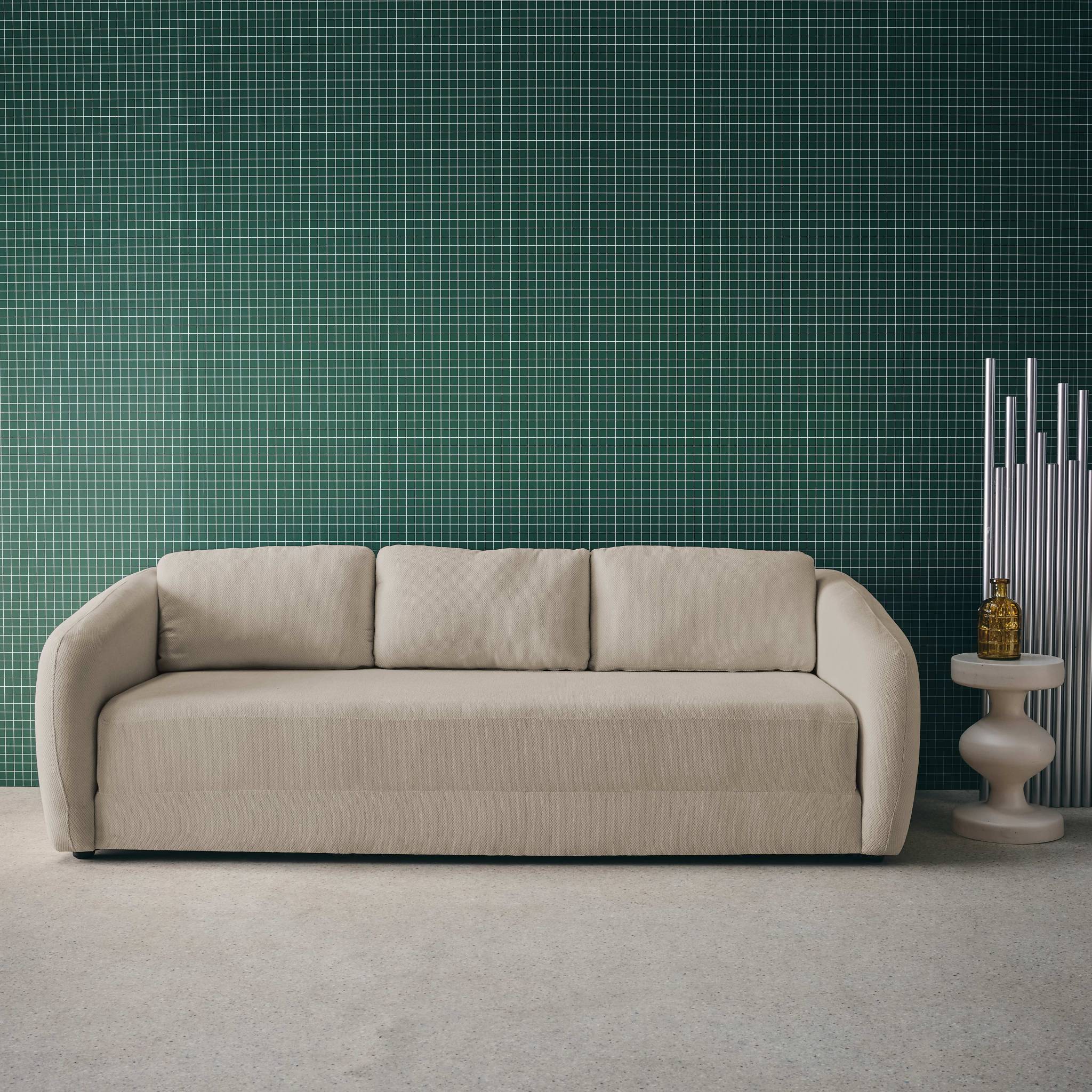 Divano letto in tessuto ciniglia, 3 posti, grigio chiaro