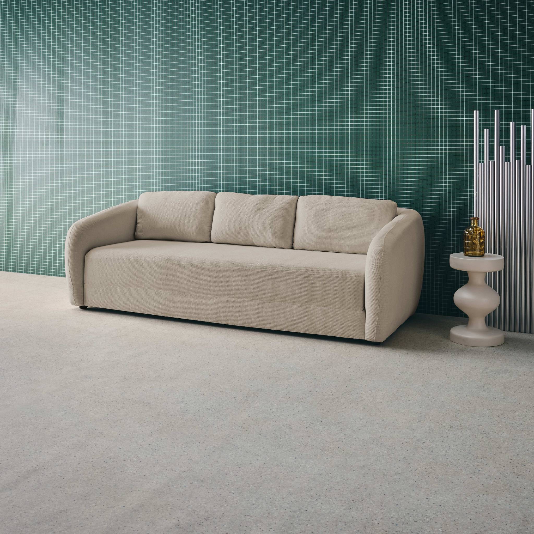 Divano letto in tessuto ciniglia, 3 posti, grigio chiaro