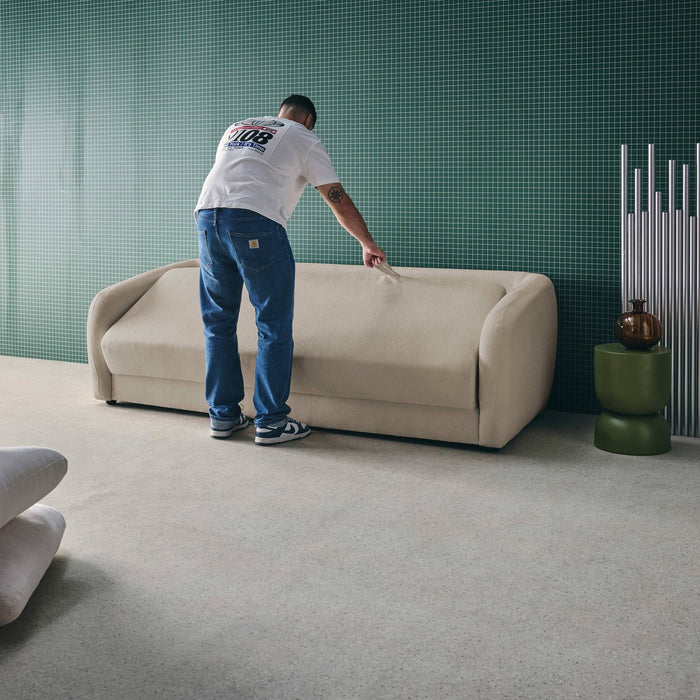 Divano letto in tessuto ciniglia, 3 posti, grigio chiaro