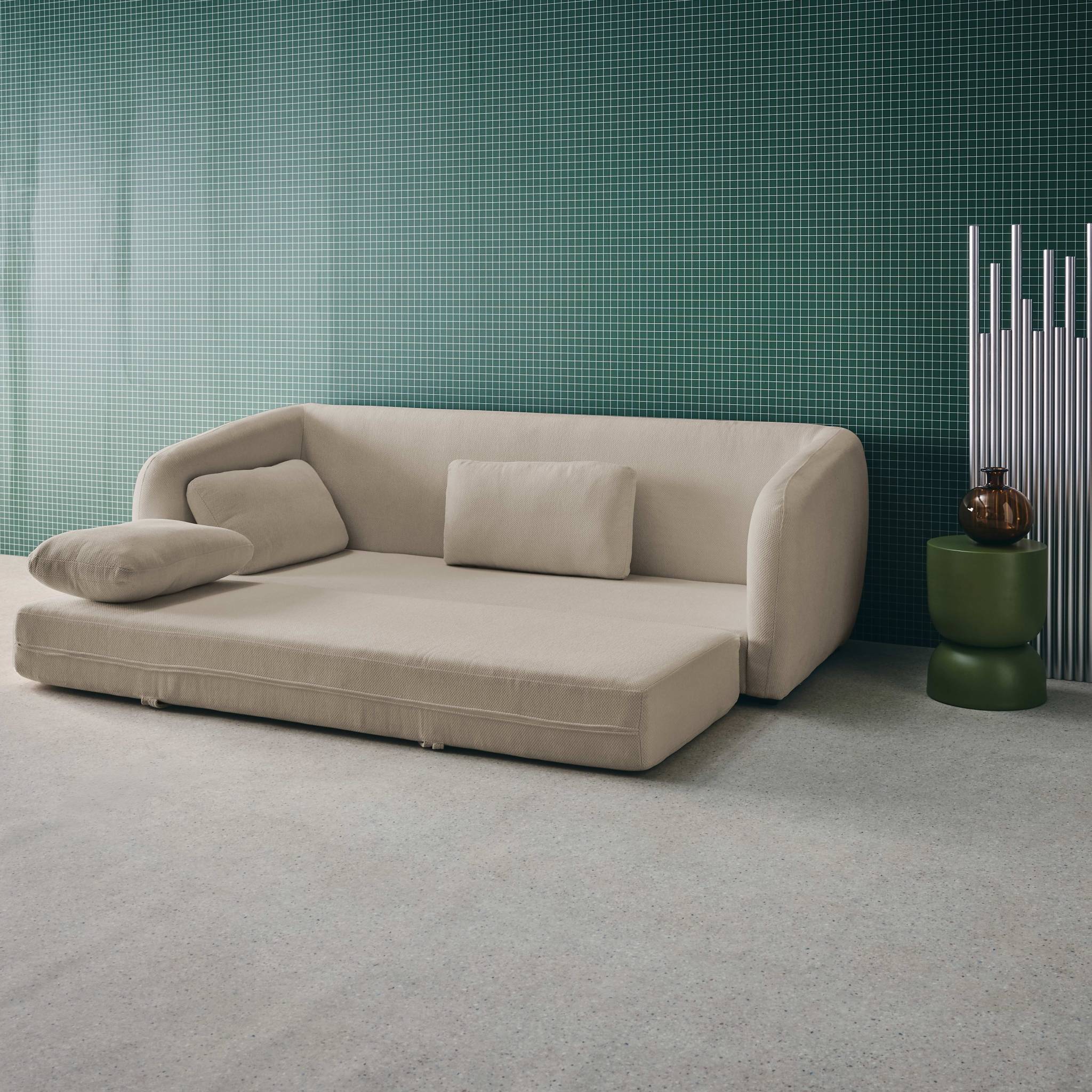 Divano letto in tessuto ciniglia, 3 posti, grigio chiaro