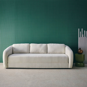 Divano letto in tessuto ciniglia, 3 posti, bianco