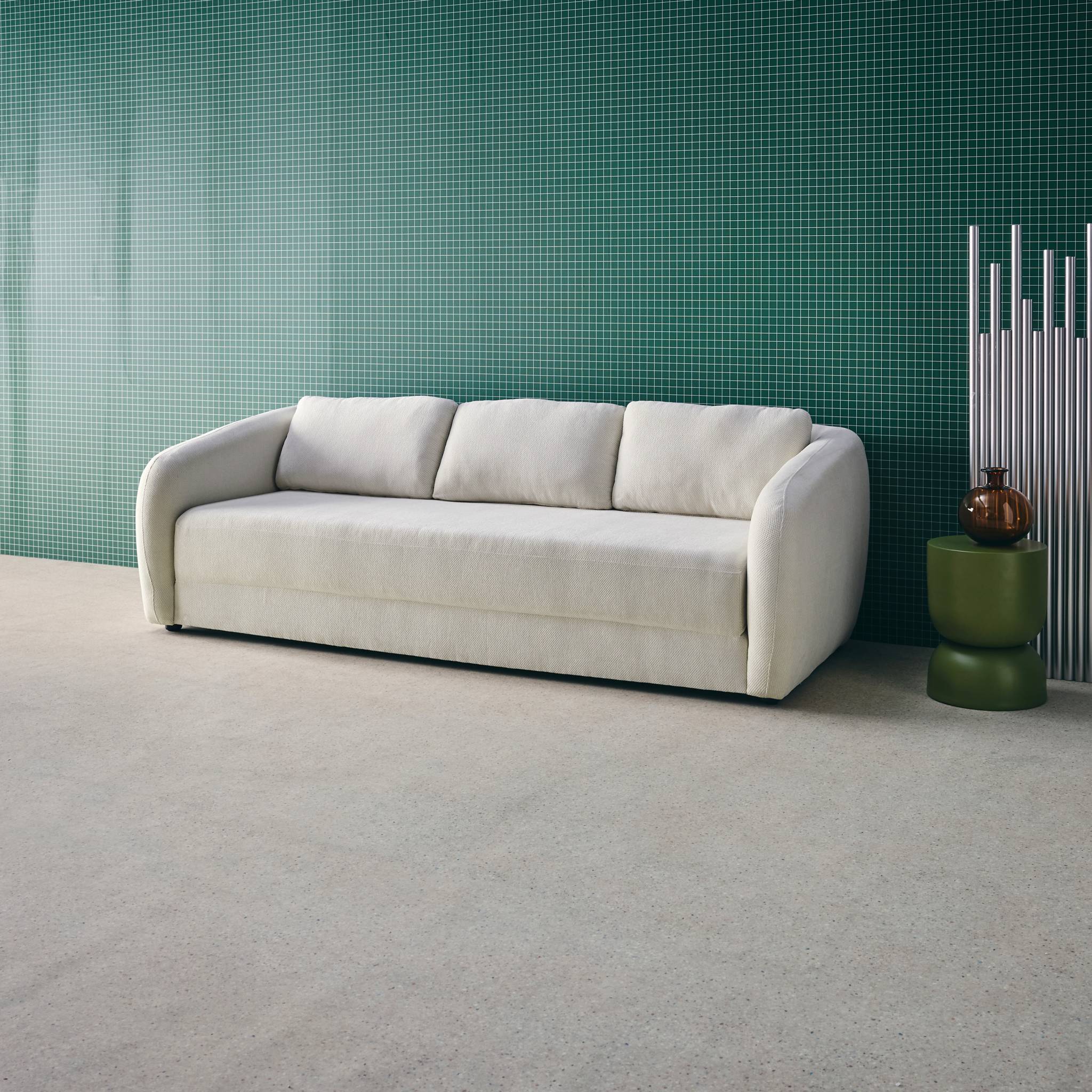 Divano letto in tessuto ciniglia, 3 posti, bianco