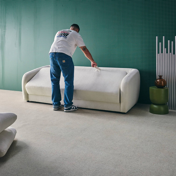 Divano letto in tessuto ciniglia, 3 posti, bianco