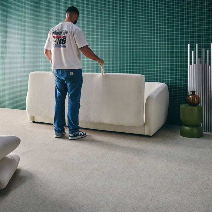 Divano letto in tessuto ciniglia, 3 posti, bianco