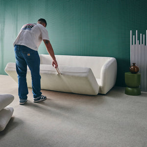 Divano letto in tessuto ciniglia, 3 posti, bianco