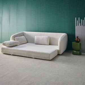 Divano letto in tessuto ciniglia, 3 posti, bianco