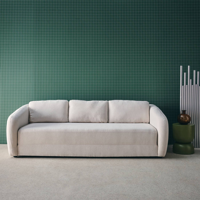 Divano letto in tessuto ciniglia, 3 posti, bianco