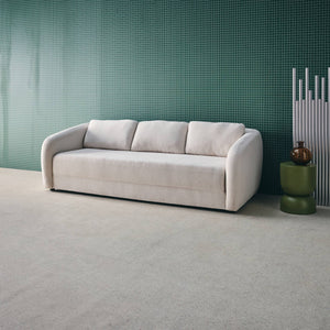 Divano letto in tessuto ciniglia, 3 posti, bianco