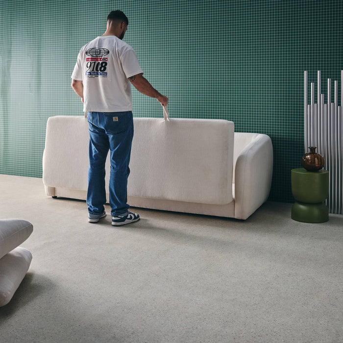 Divano letto in tessuto ciniglia, 3 posti, bianco