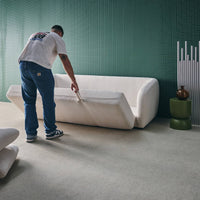 Divano letto in tessuto ciniglia, 3 posti, bianco