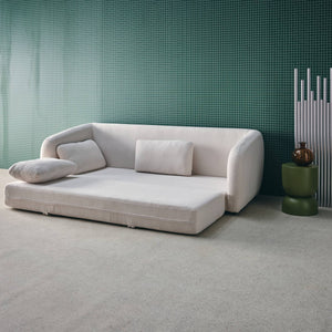 Divano letto in tessuto ciniglia, 3 posti, bianco