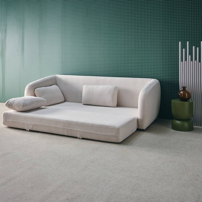 Divano letto in tessuto ciniglia, 3 posti, bianco