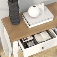 Tavolo Consolle Moderno con 2 Cassetti in Legno, 100x35x76.5 cm, Bianco e Marrone Scuro