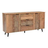 Credenza Vintage in Legno Marrone con 3 Cassetti e Ripiani Regolabili per Soggiorno e Sala da Pranzo, Marrone antico