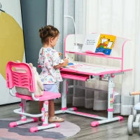Banco Scuola per Bambini 6-12 Anni Regolabile con Luce LED, Leggio e Portapenne, in MDF, PP e Acciaio, Rosa