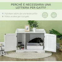 Mobile Lettiera per Gatti a 2 Ante con Divisorio Interno Regolabile, 86x48x52 cm, Bianco