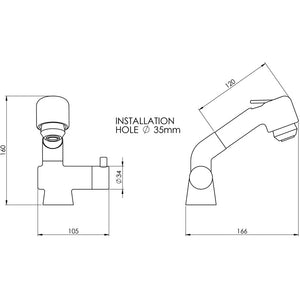 Miscelatore monocomando con doccetta bianca a levetta e tubo