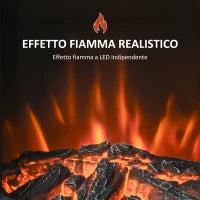 Camino Elettrico con Fiamma Realistica e Temperatura Regolabile, Riscalda 20-25㎡, Acciaio Nero e Vetro Temperato