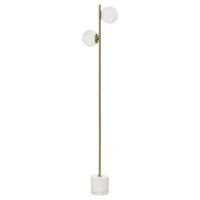 Lampada da Terra con 2 Paralumi a Sfera e Interruttore a Pedale, 35x35x165cm, Oro e Bianco