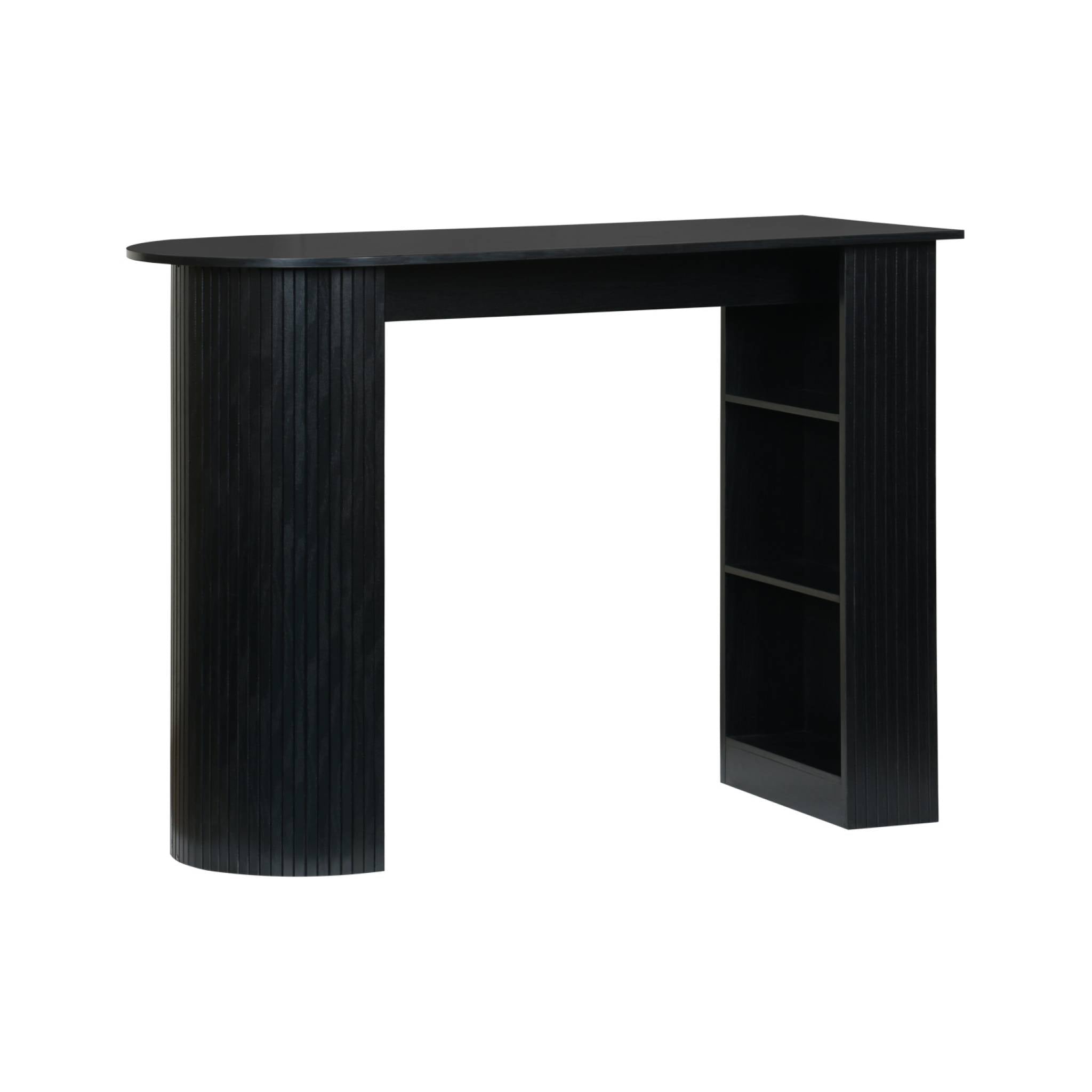 Tavolo alto da cucina decorato in legno con ripostigli, nero