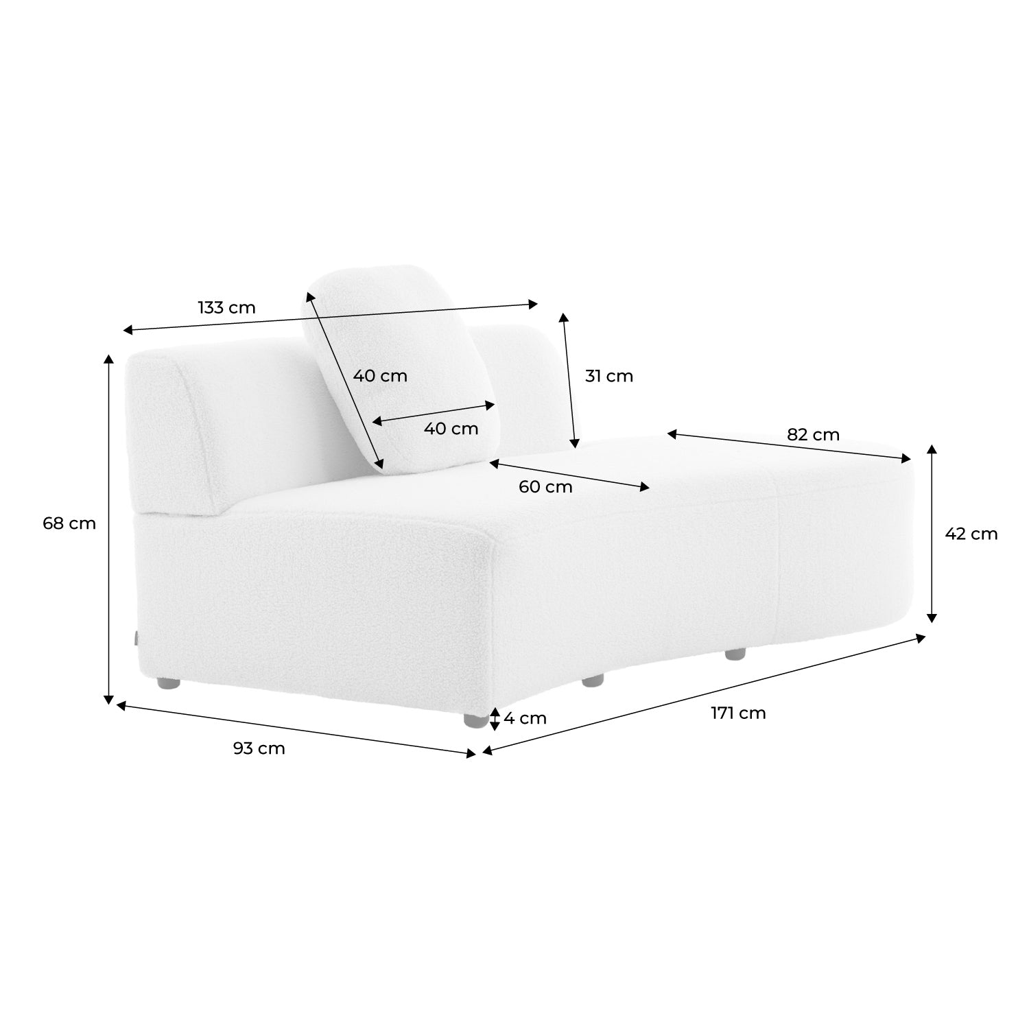 Divano virgola organico 2-3 posti bouclé, bianco