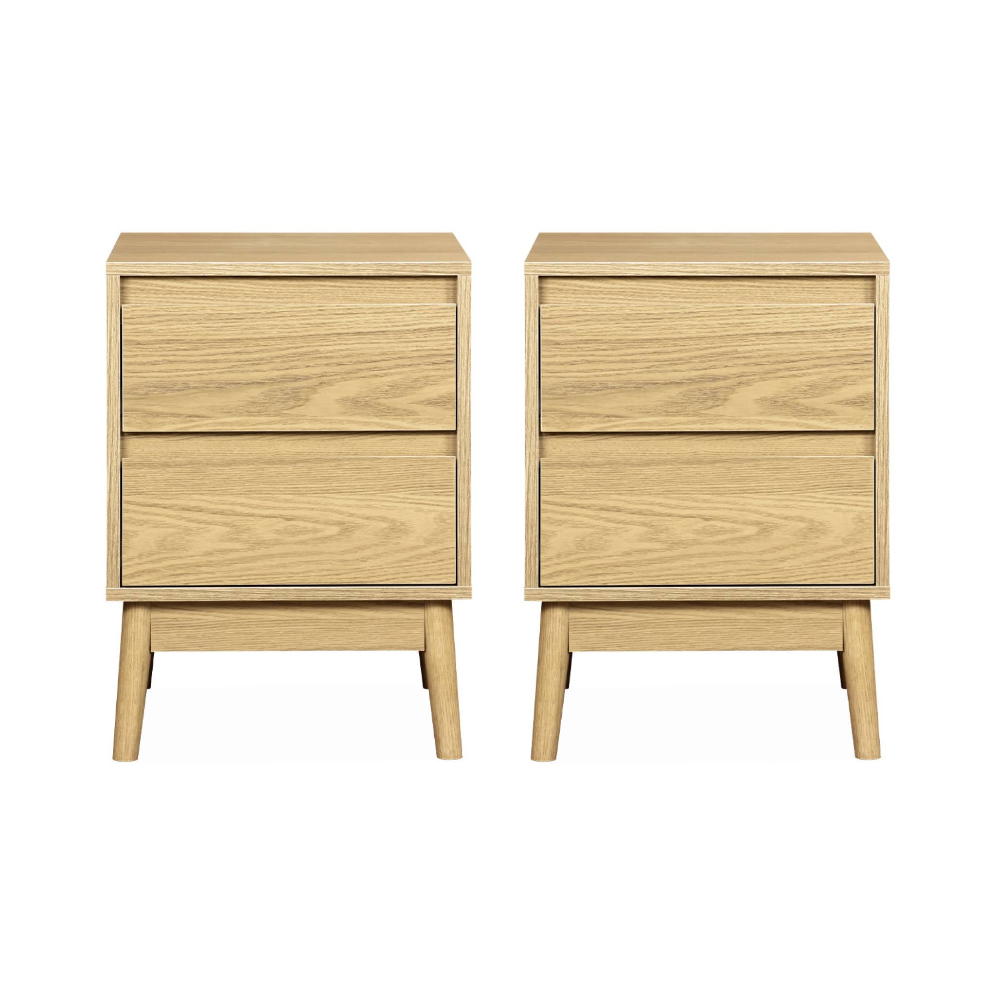 Set di 2 comodini effetto legno con due cassetti, marrone naturale