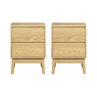 Set di 2 comodini effetto legno con due cassetti, marrone naturale