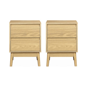Set di 2 comodini effetto legno con due cassetti, marrone naturale