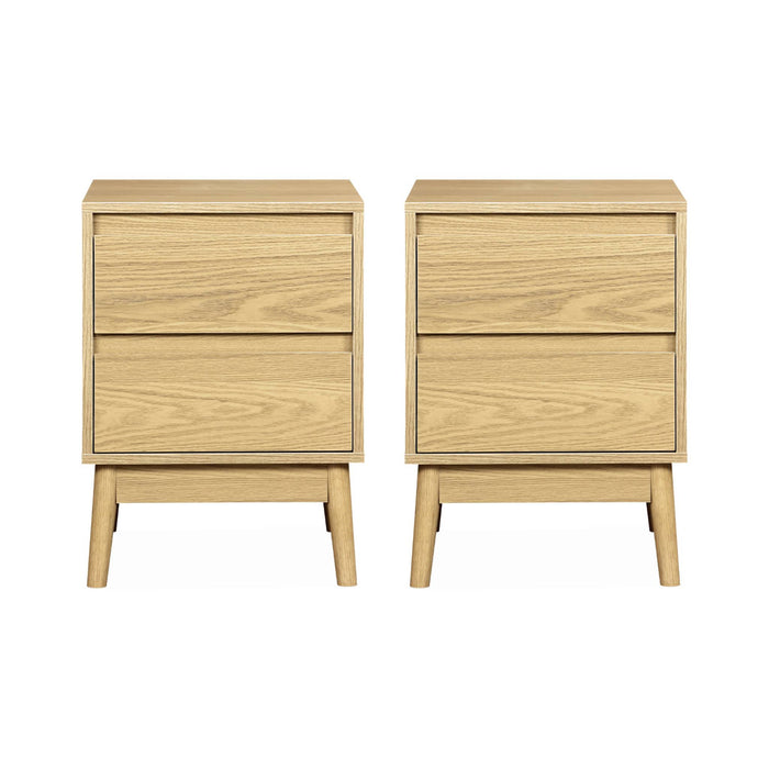 Set di 2 comodini effetto legno con due cassetti, marrone naturale