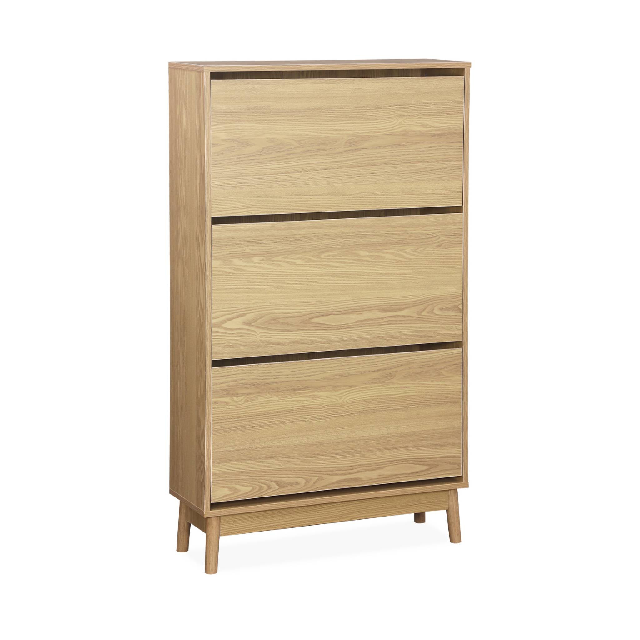 Scarpiera scandinava, arredamento in legno, marrone naturale