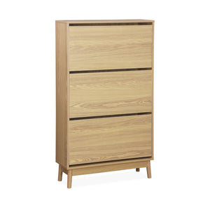 Scarpiera scandinava, arredamento in legno, marrone naturale