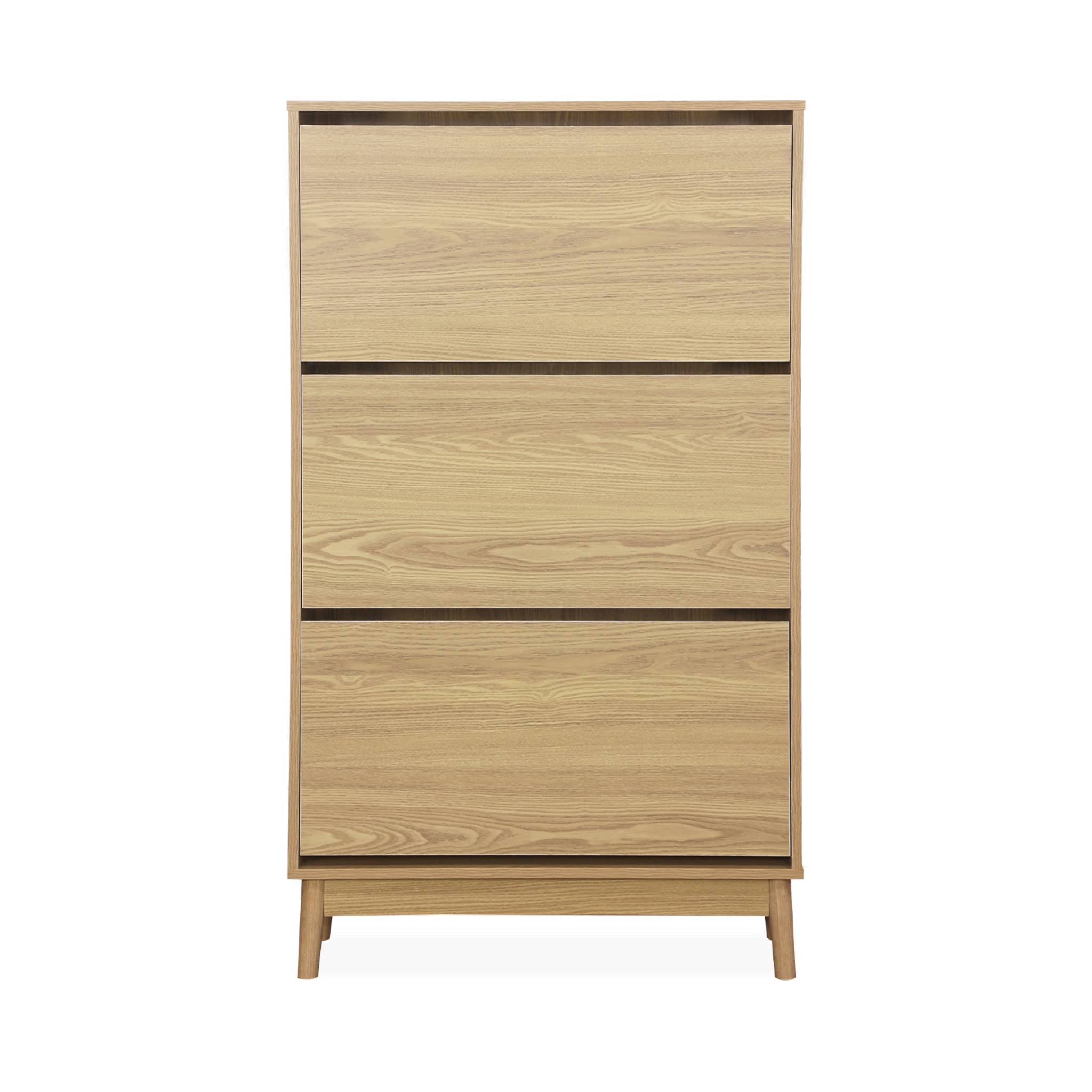 Scarpiera scandinava, arredamento in legno, marrone naturale