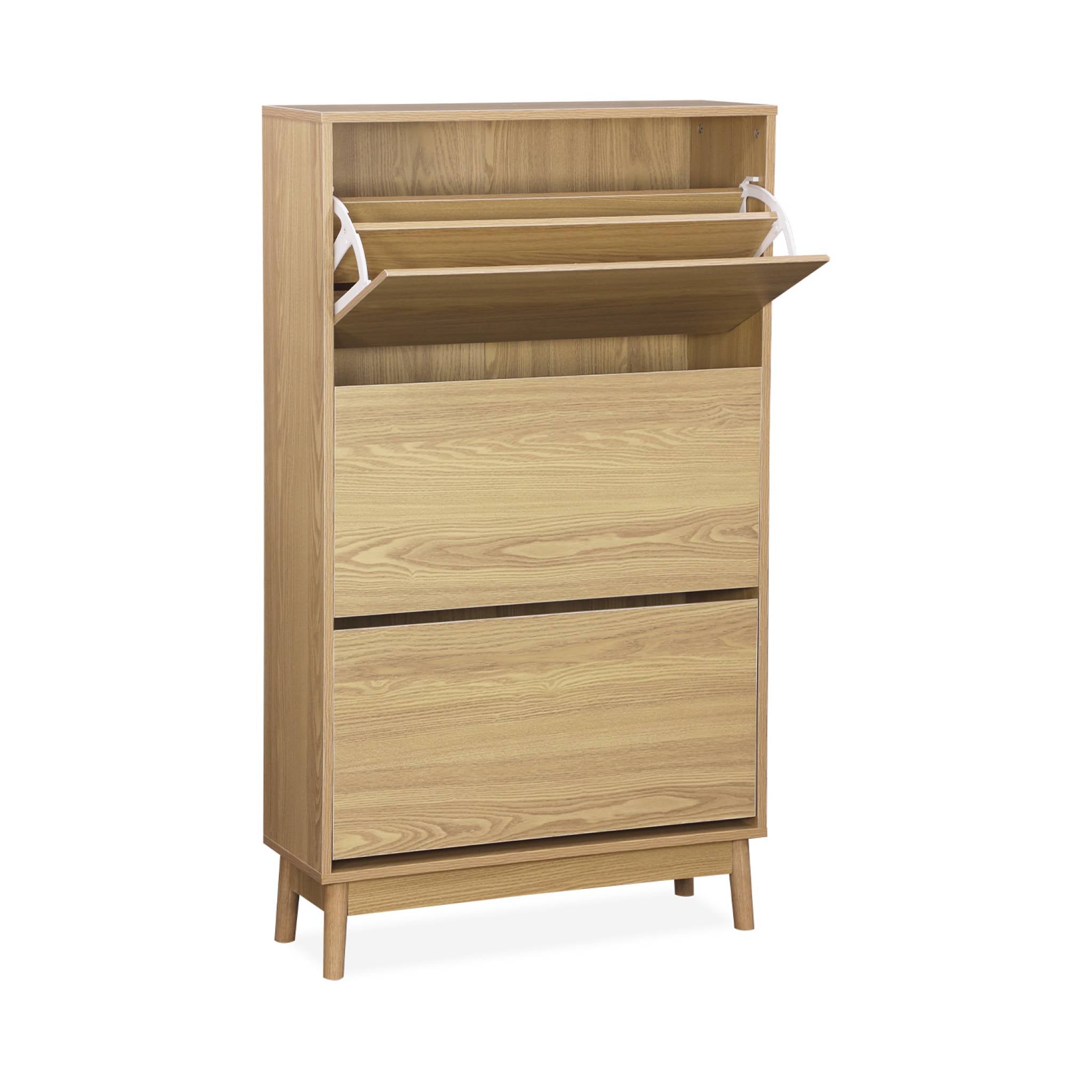 Scarpiera scandinava, arredamento in legno, marrone naturale